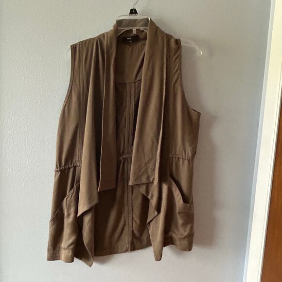 Fate Olive Green Drape Front Vest Drawstring Cinched Waist Women's Sz L - Picture 1 of 13